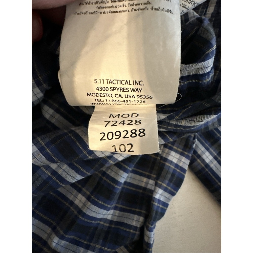 5.11 Tactical Mens Snap Front Plaid Shirt Shooting Military Sz 2XL Blue Black - Picture 8 of 13
